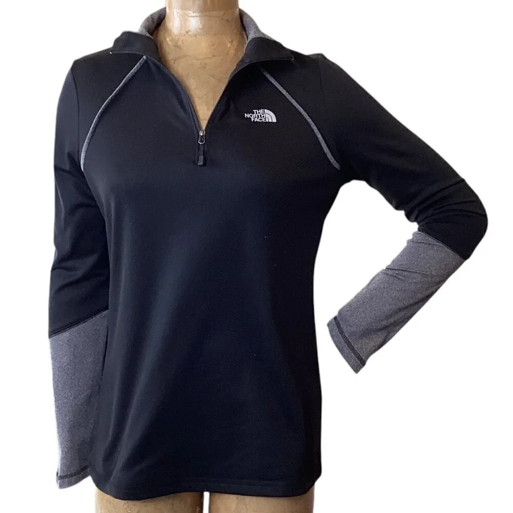 The North Face Women's 1/4 Zip Pullover Top Sz M Black/Gray #327B - Picture 3 of 10